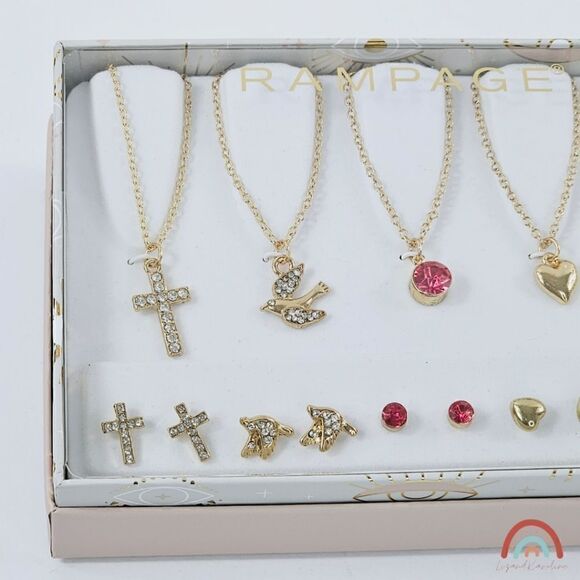 New! Rampage Necklace Earring Faith Cross Hope Heart Gold Tone Matching Gift Set - Picture 3 of 6